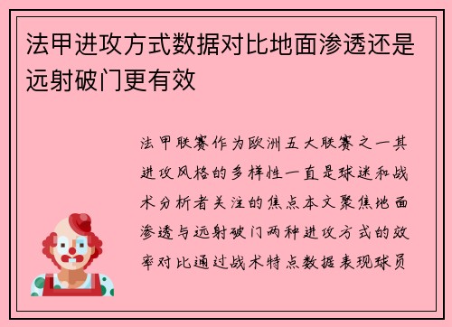 法甲进攻方式数据对比地面渗透还是远射破门更有效