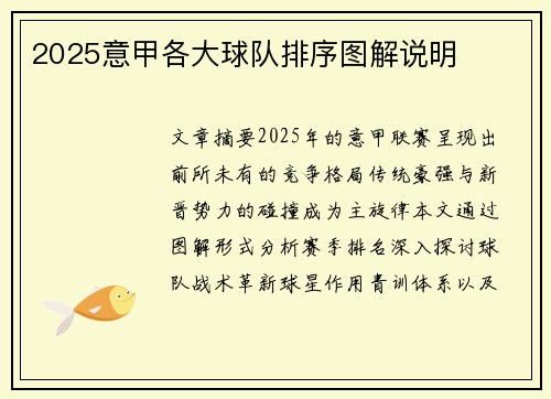 2025意甲各大球队排序图解说明